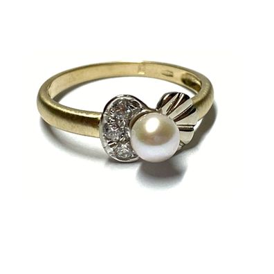 Ring 585 Gold Perle 5mm Brillant 0,03ct Klassiker Solitärring #54