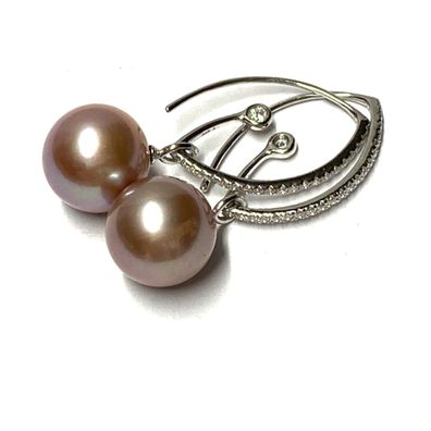 Ohrstecker Perle Ming rosé 12mm und Zirkonia 925 Silber rhodiniert Ohrring modern Bra