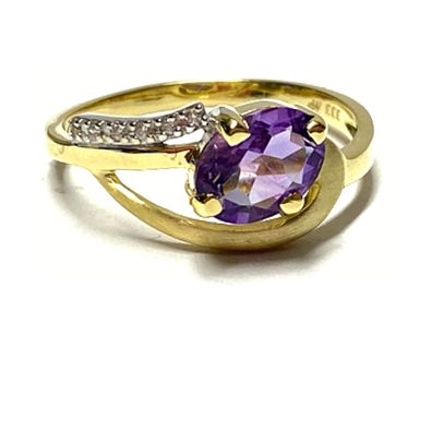 Ring 333/- Gelbgold Amethyst + Zirkonia Schmuckring Fingerring #58