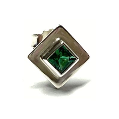 Single Ohrstecker 925/- Silber Quadrat Zirkonia grün UNIKAT Ohrring