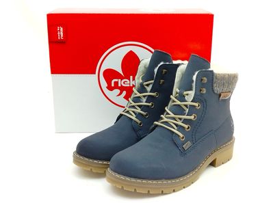 Rieker Damen Knöchel Schnürschuh warm mit seitlichem Reißverschluss dunkelblau