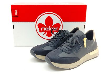 Rieker Damen Schnürschuh mit Reißverschluss schwarz mit goldener Kappe