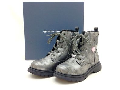 Tom Tailor Kinder warme Schnür Stiefelette & seitlichem Reißverschluss silber mit Ste