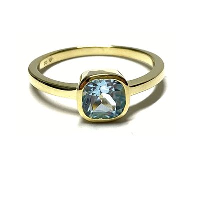 Goldring 333/- Gold Blautopas facettiert antik carré Schmuckring Solitärring #62