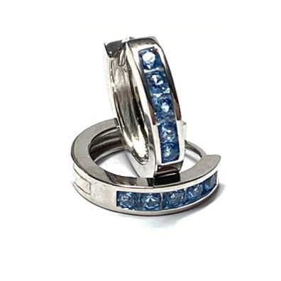 Ohrring 925 Silber rhodiniert Zirkonia blau Creole Scharniercreole 15mm