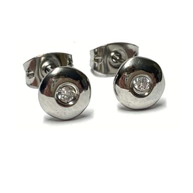 Ohrstecker Edelstahl glatt & Zirkonia Ohrring 6,5 mm Glanz
