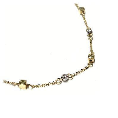 Kette 585/- Gold Kugel poliert bicolor Würfel Halskette Collier Klassiker 42-45cm