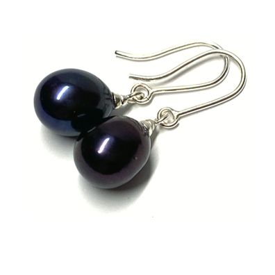 Ohrhänger Silber 925 Perle Tropfen dunkel naturform Ohrring Perlenschmuck