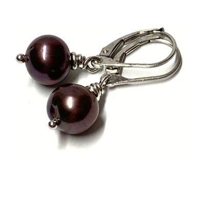 Ohrhänger Silber 925 Perle braun naturform Ohrring Perlenschmuck