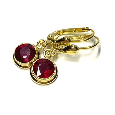 Ohrhänger 333/- Gold Rubin (beh.) 6mm rund facettiert Ohrring Klassiker