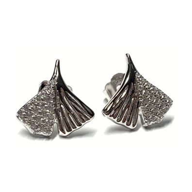 Gingko Ohrstecker 925 Silber rhodiniert Zirkonia Ohrring Symbol