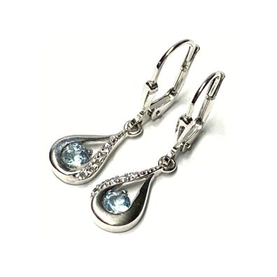Ohrring 925 Silber rhodiniert Blautopas hellblau + Zirkonia Ohrhänger Brisur