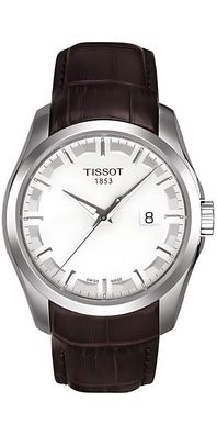 Tissot Couturier Herrenuhr silber braun Lederarmband