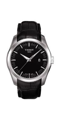 Tissot Couturier Herrenuhr silber schwarz Lederarmband