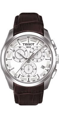 Tissot Couturier Herrenuhr silber braun Lederarmband