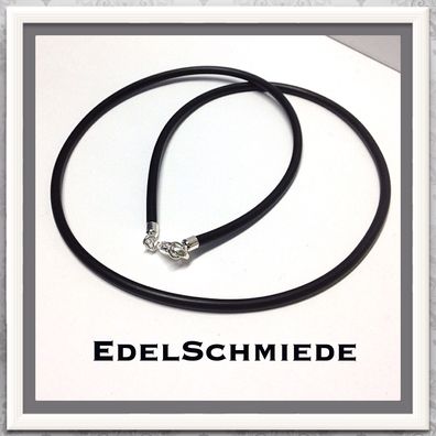 Kautschukband (3mm) schwarz 925 Silber 40 cm