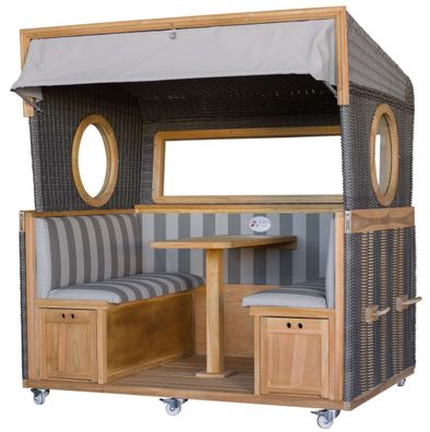 Gosch-Lounge Strandkorb 6-Sitzer Teak - PE grau durchgeflochten - Modell 981