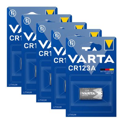 5x Varta CR123A CR17345 Photo Lithium Batterie 3V 6205 ø17x34,5mm Blister