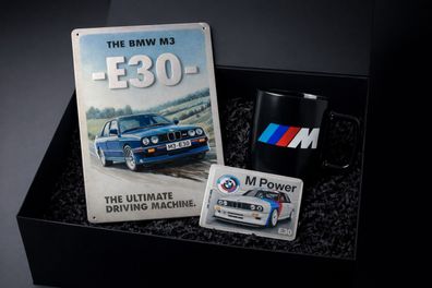 Geschenkbox Geschenk-Set Blechschild BMW M3 E30 20x30cm Metallschild Tasse Box