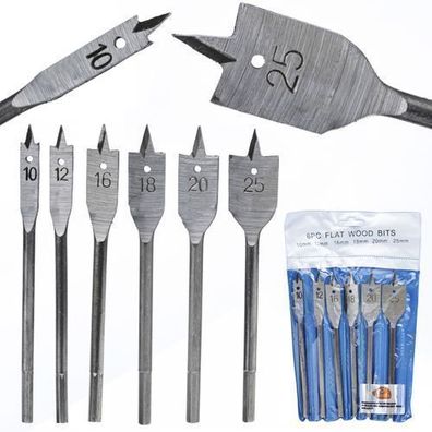 Rosfix Flachbohrer Set Holz 6-tlg. – 10–25 mm | Carbonstahl, präzise