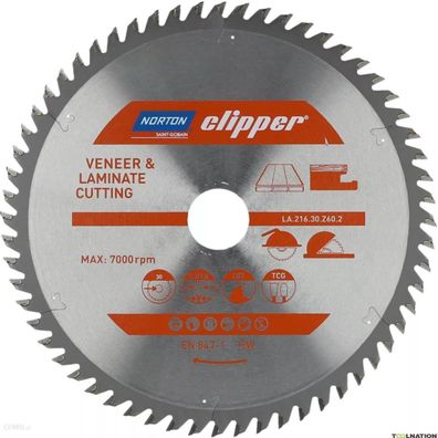 Norton Clipper Kreissägeblatt Laminat, Sperrholz, beschichtete, 216x30 60Z