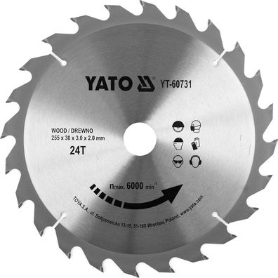 Lame de scie TCT pour bois 255 x 24 x 30 mm
