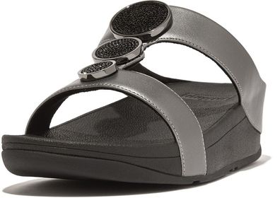 FitFlop Damen Sandalen Halo Bead-Circle Metallic H-Bar Slides HJ2