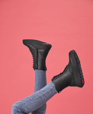 FitFlop Damen Stiefel F-Mode Leather Lace-UP Flatform Ankle Boots GM4