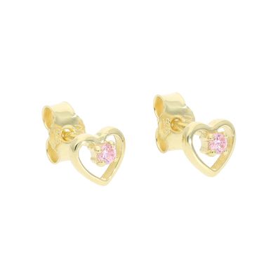 Ohrstecker Herz Silber 925 goldplattiert Zirkonia rosa Kinderohrringe JL20-06-1298