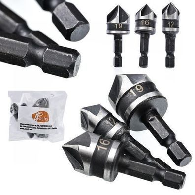 Rosfix Set Kegelsenker 12/16/19 mm – Edelstahl | 1/4" Schaft für Bohrer