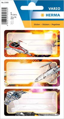 HERMA 5589 Buchetiketten zum Beschriften Raumschiff, 6 Stück, 76 x 35 mm, selbstklebe