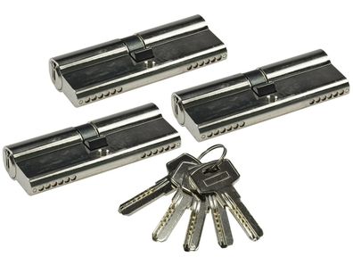 Schließzylinder-Set 3x 80mm (40 + 40mm) Profil-Zylinder, 5 Sicherheits-Schlüssel