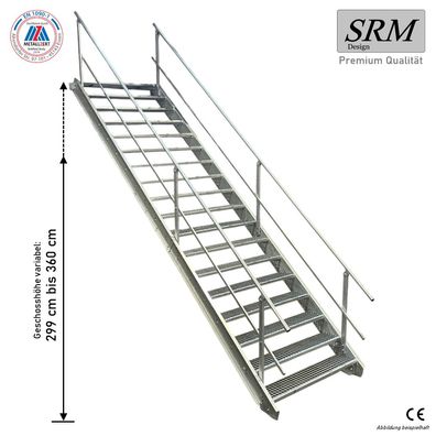 18 Stufen Stahltreppe Breite 60-160cm Geschosshöhe 299-360cm Geländer beidseitig