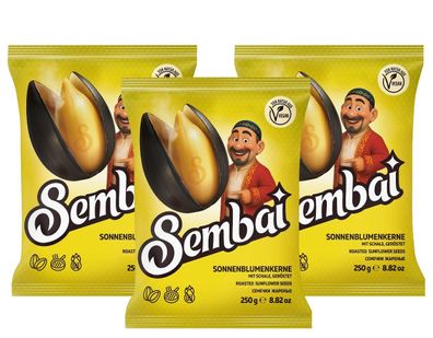 Sonnenblumenkerne Sembai 3 x 250 g schwarz geröstet ungesalzen ungeschält