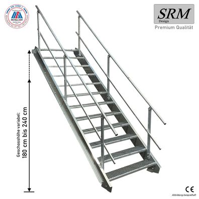 12 Stufen Stahltreppe Breite 60-160cm Geschosshöhe 180-240cm Geländer beidseitig