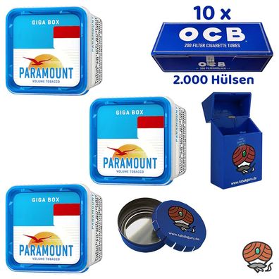 Paramount Volumentabak Giga Box 3x 230g, 2000 OCB Hülsen, Zubehör
