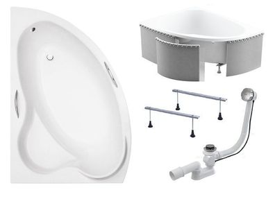 Badewanne Eckwanne ADA 140x90 Links mit Styroporverkleidung | Ablauf & Füße GRATIS !