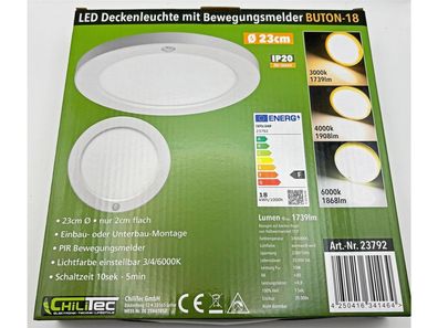 LED Deckenleuchte "BUTON" mit PIR-Sensor Ø 23cm, 18W, 3000/4000/6000k