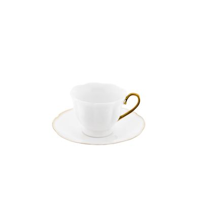12-teiliges Mokkatassen-Set aus hochwertigem Porzellan - 90 ml, Weiß/Gold