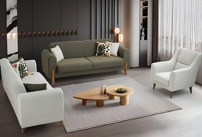 Stilvolle Weiß-Grüne Couchgarnitur Designer Polstersessel 3tlg