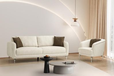 Weiße Wohnzimmer Sitzmöbel Stilvoller 3-Sitzer Loungesessel 2tlg