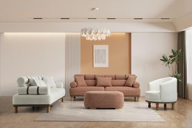 Weiß-Beige Sofagarnitur Designer Polstermöbel Edle 3-Sitzer Sofas
