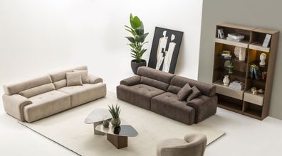 Wohnzimmer-Set mit 2x 4-Sitzer Couchtisch Beistelltisch und Vitrine