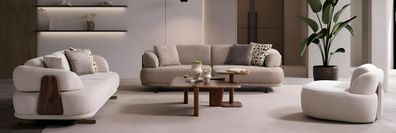 Stilvolle Wohnzimmer Sofagarnitur 2x Dreisitzer Moderner Sessel