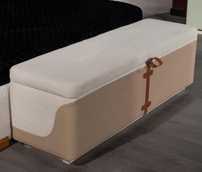 Schlafzimmer Beige Sitzbank Luxuriöse Textil Aufbewahrungstruhe