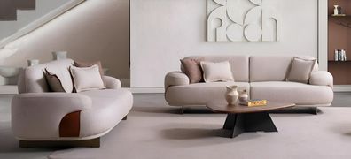 Moderne Beige 2x Dreisitzer Sofas Wohnzimmer Polstercouchen 2tlg