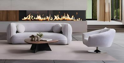 Stilvolle Graue Polstergarnitur Textil Dreisitzer Edler Lehnsessel