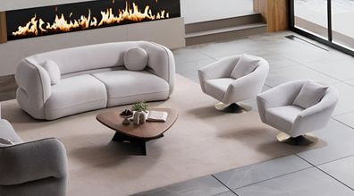 Graue Polstergarnitur Modernes 3-Sitzer Sofa 2x Polstersessel 3tlg