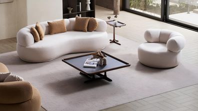 Weiße Polstergarnitur Stilvolles Stoffsofa Designer Textilsessel