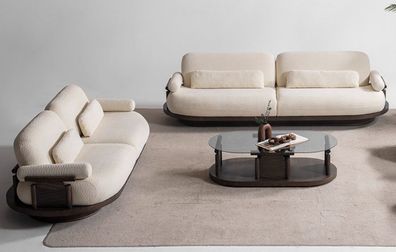 Exklusive Beige Sofagarnitur Stilvoller Viersitzer Designer 3-Sitzer